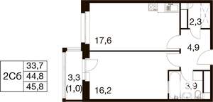 1-к квартира, вторичка, 46м2, 7/18 этаж