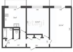 2-к квартира, вторичка, 46м2, 2/5 этаж