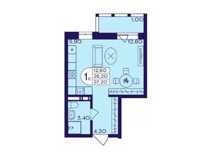Студия квартира, вторичка, 27м2, 9/17 этаж
