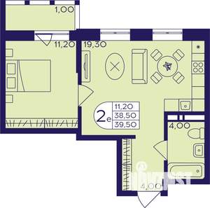 2-к квартира, строящийся дом, 40м2, 12/17 этаж