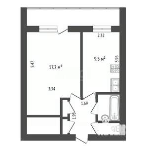 1-к квартира, вторичка, 41м2, 2/12 этаж