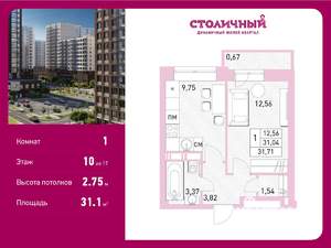 1-к квартира, вторичка, 31м2, 10/17 этаж