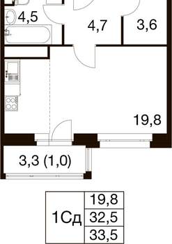 Студия квартира, вторичка, 34м2, 13/17 этаж