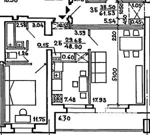 2-к квартира, вторичка, 48м2, 1/9 этаж