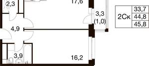 1-к квартира, вторичка, 46м2, 17/17 этаж