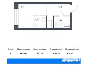 Студия квартира, строящийся дом, 19м2, 6/22 этаж