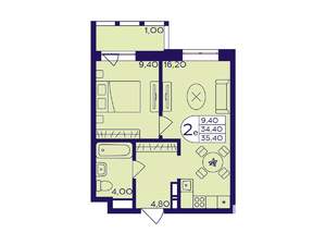 1-к квартира, вторичка, 35м2, 14/17 этаж