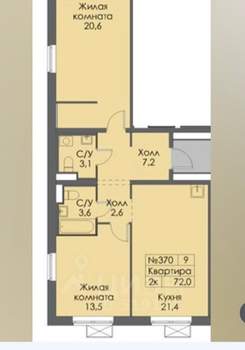 2-к квартира, вторичка, 72м2, 4/16 этаж