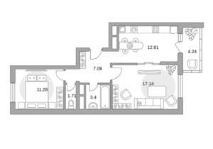 2-к квартира, вторичка, 58м2, 2/13 этаж