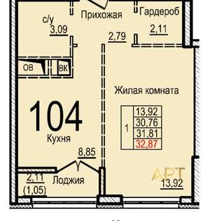 1-к квартира, вторичка, 32м2, 2/25 этаж