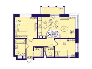 2-к квартира, вторичка, 54м2, 15/17 этаж
