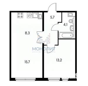 2-к квартира, вторичка, 50м2, 7/15 этаж