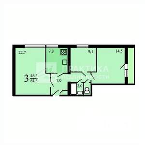 3-к квартира, вторичка, 66м2, 14/16 этаж