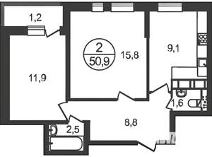 2-к квартира, вторичка, 52м2, 16/17 этаж