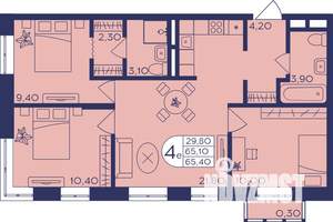 4-к квартира, строящийся дом, 65м2, 4/17 этаж