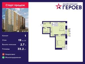 1-к квартира, вторичка, 35м2, 19/23 этаж