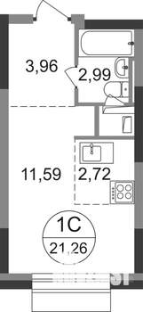 Студия квартира, строящийся дом, 21м2, 21/22 этаж