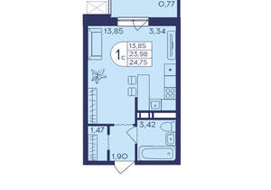 1-к квартира, вторичка, 25м2, 3/21 этаж
