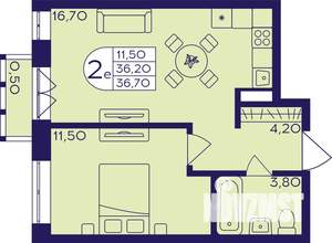 2-к квартира, вторичка, 37м2, 9/23 этаж