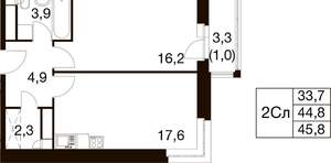 1-к квартира, вторичка, 46м2, 7/17 этаж