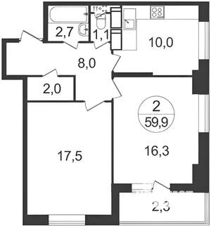 2-к квартира, вторичка, 61м2, 6/25 этаж