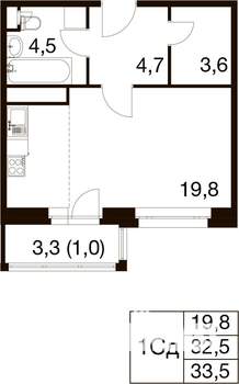 Студия квартира, вторичка, 34м2, 14/18 этаж