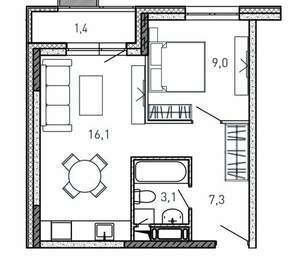 1-к квартира, вторичка, 37м2, 11/17 этаж