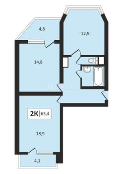 2-к квартира, вторичка, 59м2, 9/17 этаж