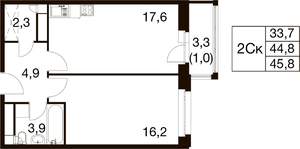 1-к квартира, вторичка, 46м2, 17/18 этаж