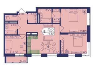 4-к квартира, вторичка, 72м2, 5/17 этаж