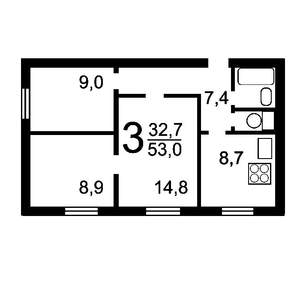 3-к квартира, вторичка, 55м2, 4/5 этаж