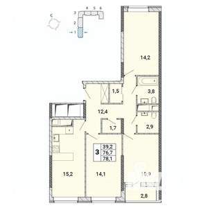 3-к квартира, сданный дом, 78м2, 16/17 этаж