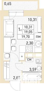 Студия квартира, строящийся дом, 19м2, 9/17 этаж