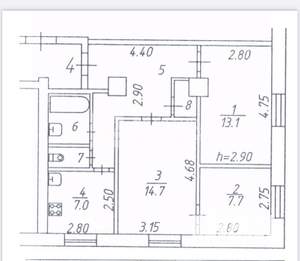 3-к квартира, вторичка, 62м2, 2/5 этаж
