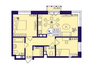 2-к квартира, вторичка, 53м2, 3/17 этаж
