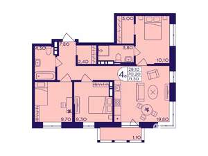 3-к квартира, вторичка, 71м2, 8/17 этаж