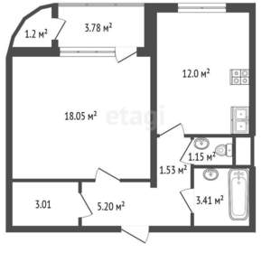 1-к квартира, вторичка, 47м2, 8/15 этаж