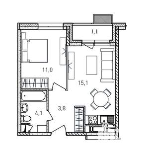 1-к квартира, вторичка, 35м2, 15/17 этаж