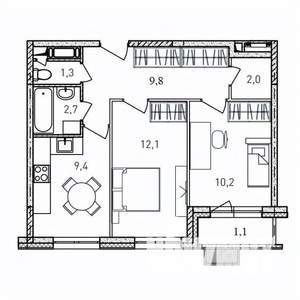 2-к квартира, вторичка, 49м2, 10/17 этаж