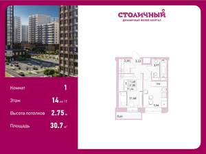 1-к квартира, вторичка, 31м2, 14/17 этаж