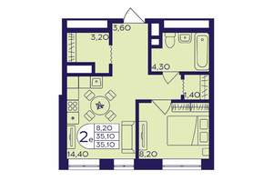 1-к квартира, вторичка, 35м2, 13/23 этаж