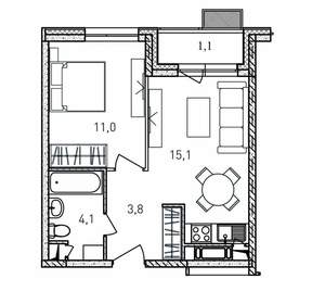 1-к квартира, вторичка, 35м2, 15/17 этаж