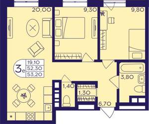 2-к квартира, вторичка, 53м2, 10/23 этаж