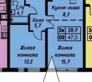 1-к квартира, вторичка, 47м2, 2/15 этаж