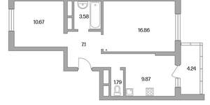 2-к квартира, вторичка, 55м2, 7/17 этаж