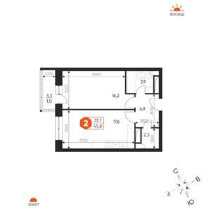 2-к квартира, строящийся дом, 46м2, 3/17 этаж