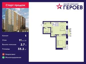 1-к квартира, вторичка, 35м2, 11/23 этаж