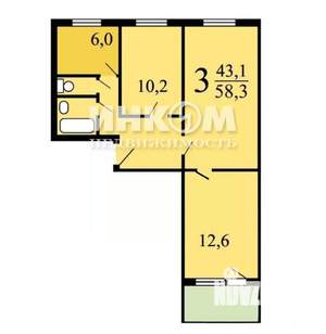 3-к квартира, вторичка, 58м2, 2/9 этаж