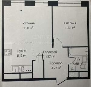 2-к квартира, вторичка, 43м2, 2/22 этаж