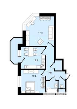 2-к квартира, вторичка, 55м2, 2/3 этаж